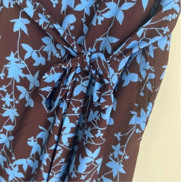 eShakti Plus Size 2X Brown Blue Fit and Flare Floral Dress - Picture 4 of 5